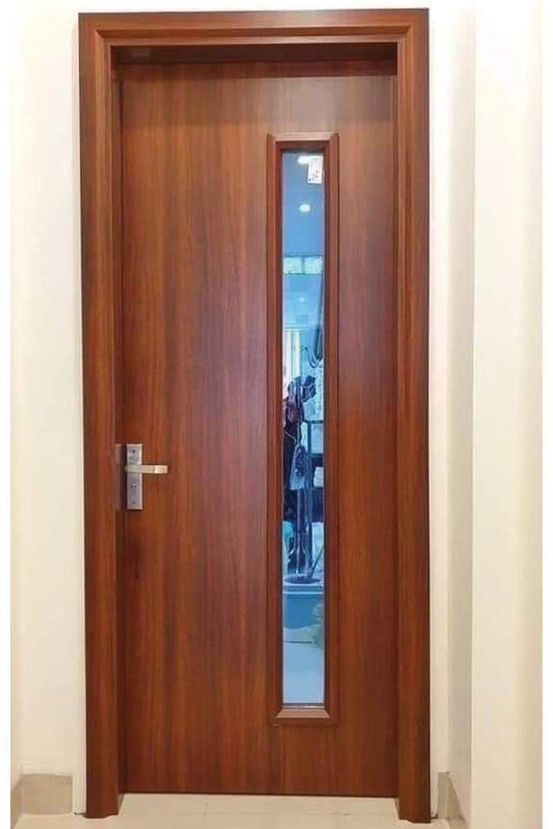 cửa thép vân gỗ khe thoáng bằng kính cường lực