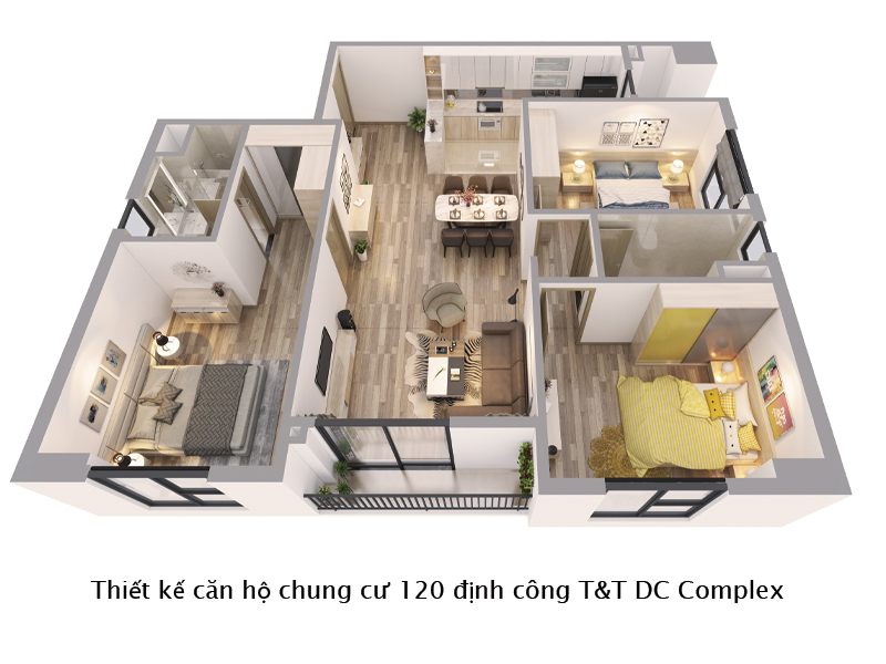 thiết kế căn 3 phòng ngủ Chung Cư 120 Định Công TT DC Complex